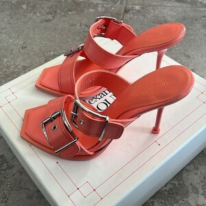 Alexander McQueen Double Buckle Punk Mule in Apricot, New, Size 39.5